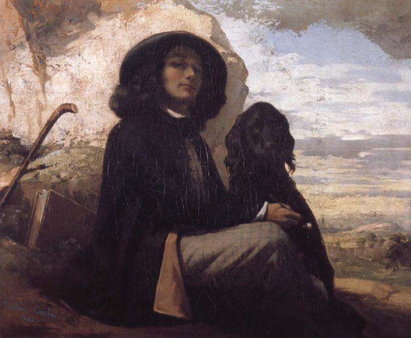 Gustave Courbet Self-Portratit with Black Dog Sweden oil painting art